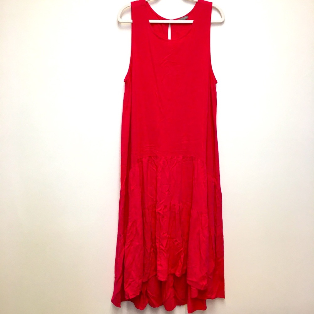 Falls Creek Tiered Midi Sleeveless Dress XL Pink Linen Blend Relaxed Lagenlook